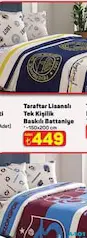 TARAFTAR LİSANSLI TEK KİŞİLİK BASKILI BATTANİYE